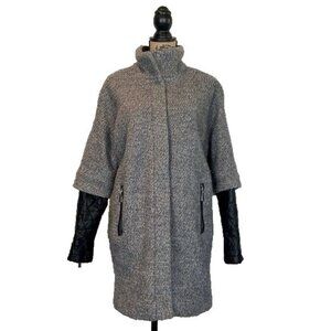 Vince Camuto Wool Blend Women's Jacket Size S Faux Leather Sleeve Mock Neck Gray